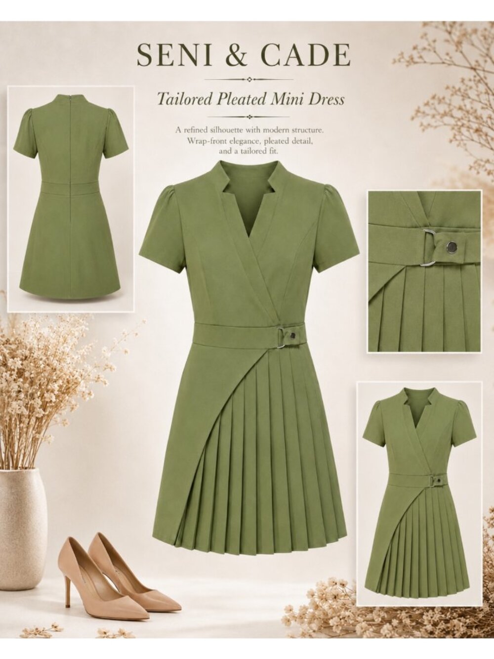Seni & Cade Dark Green Twill Fit Flare Dress Size M NWT